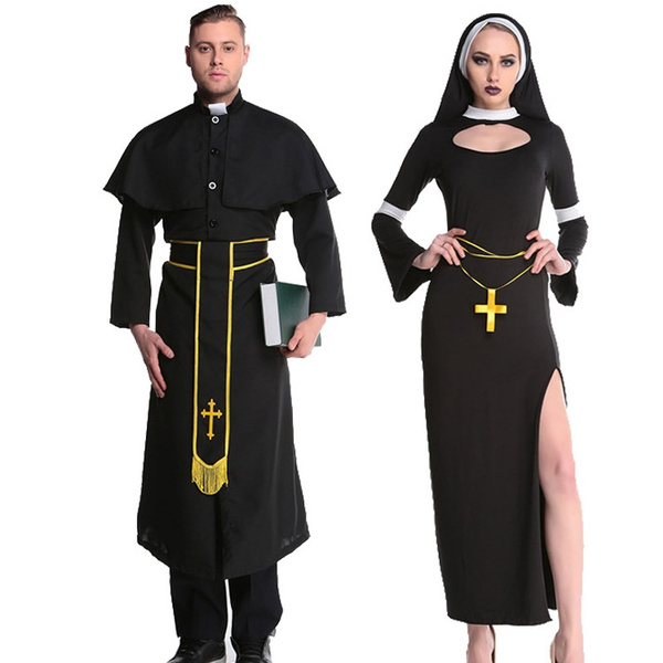 Halloween Jesus Costume Male Missionary Priest Costume Maria Priest Nun Costume Cross Decor Dress